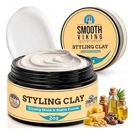 Hair Styling Clay for Men - Best Pliable Molding Cream with Strong Hold & Matte Finish - Product for Textured, Thickened & Modern Hairstyles - Shine Free - 2 OZ - Smooth Viking by Smooth Viking