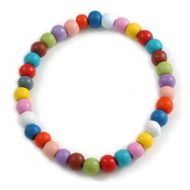 Avalaya Multicoloured Round Bead Wood Flex Necklace/15mm/Unisex/Men/Women - 44cm Long