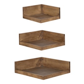 Kate and Laurel Levie Corner Shelf, Set of 3, Rustic Natural, Modern Farmhouse-Inspired Wood Shelf
