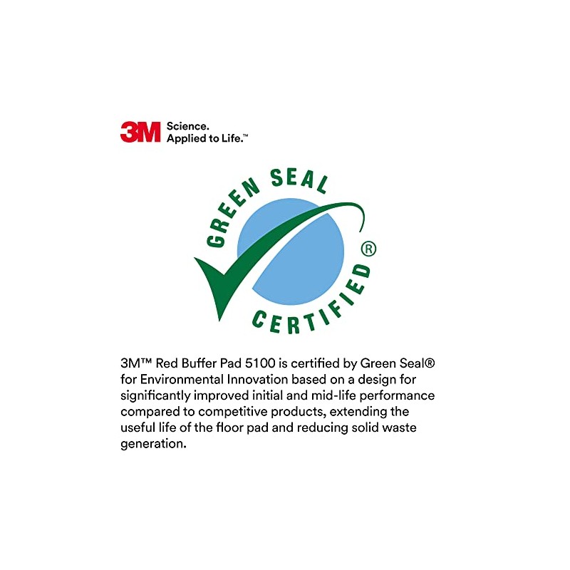 3M Buffer Floor Pad 5100, Red, 16", Removes Soil, Scratches,