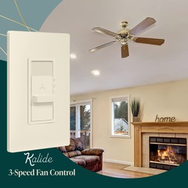 TOPGREENER Kalide Fan Speed Control Switch, 3-Speed Fan Wall Switch, Single Pole, 120VAC, 60Hz, 2.5A, Neutral Wire Not Required, TGFS3-LA, Light Almond