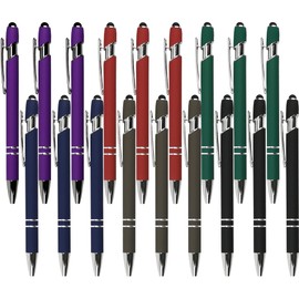 Oddmoal Ballpoint Pen with Stylus Tip, Soft Touch Click Stylus Pen, 2 in 1 Retractable Metal Stylus Pens for Touch Screen, Black Ink, 18 Count(6 Colors)