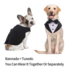 IDOMIK Dog Tuxedo for Small Medium Large Doggie, Detachable Dog Formal Wedding Suit with Tuxedo Vest & Bow Ties Collar & Bandana Scarf Set, Wedding Attire Shirt for Birthday Party Costume
