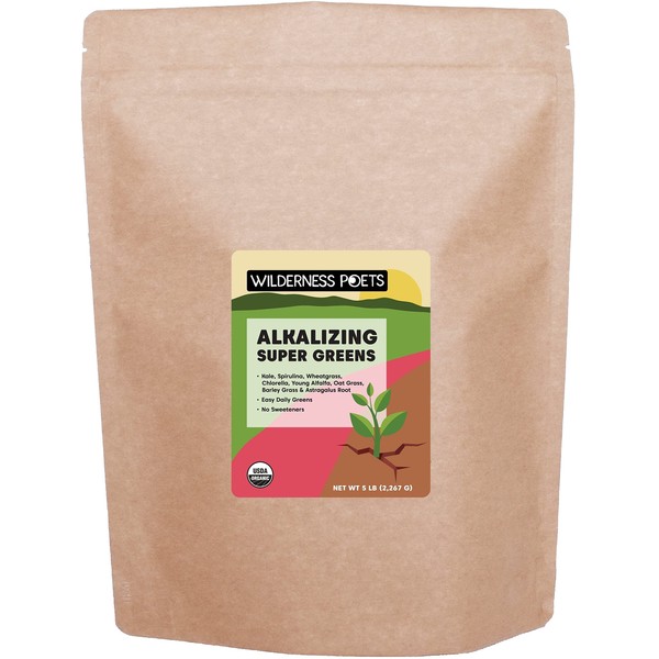 Wilderness Poets, Organic Alkalizing Super Greens - Green Juice Powder - 9 Superfood Blend - Bulk Size (80 Ounce - 5 Pound)