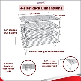 KITCHENATICS 4-Tier Stackable Cooling Racks for Baking, 100% Stainless Steel Wire Rack, Oven Safe Baking Rack, Oven Rack for Pizza, Cake, Bread, Cooling Rack for Cooking and Baking, Cookie Rack 15x10