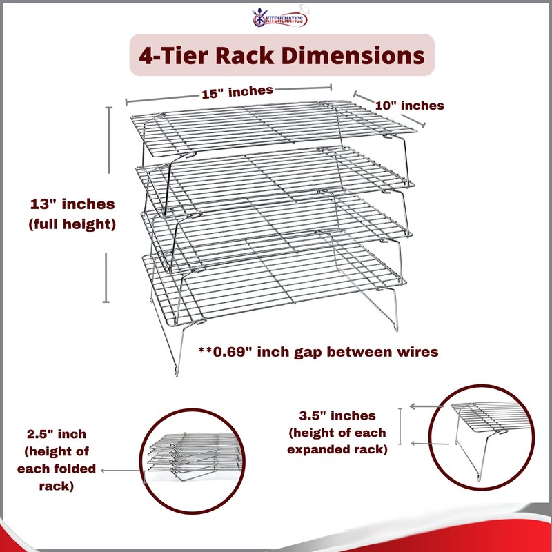 KITCHENATICS 4-Tier Stackable Cooling Racks for Baking, 100% Stainless Steel