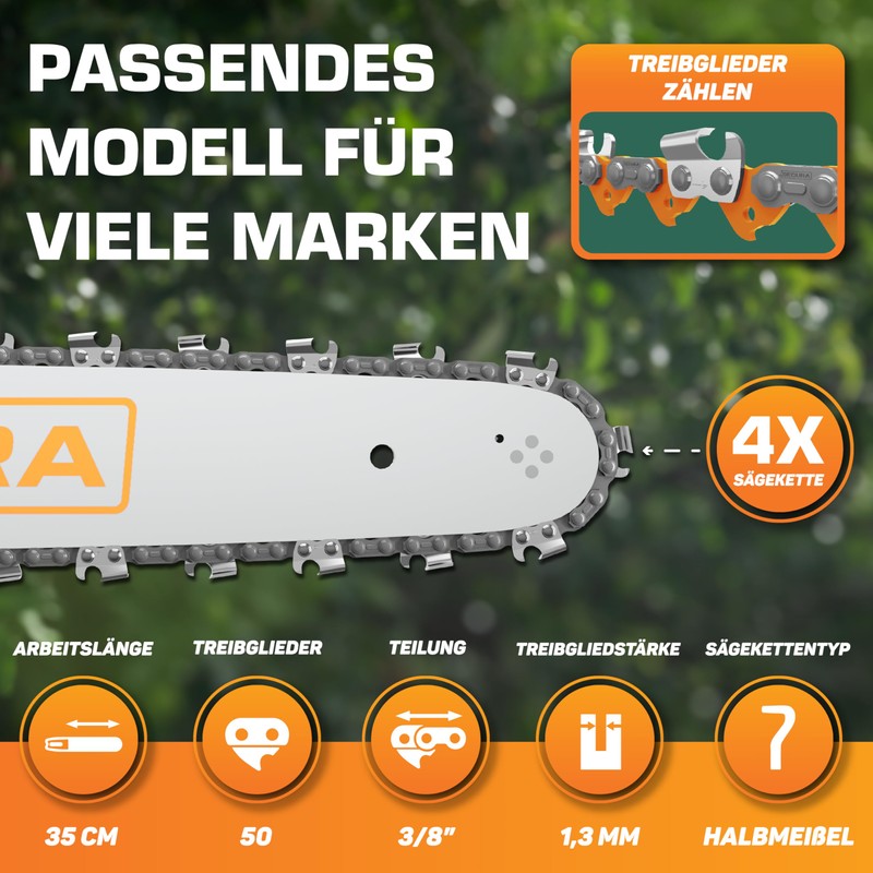 SECURA® [4 x 35 cm Saw Chains] I Chainsaw Chain