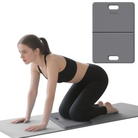 Foldable Yoga Knee Pads Cushion, Knee Mat for Man Woman Kids (12 "x 17" x 1 "after folding), Non-Slip Folding Knee Pad with Hollowed Out Handle, 1 inch Elbow/Knee Support Folding Pad for Yoga and Floor Exercises, Exercise Pad for Gym or Home (Grey+Black)