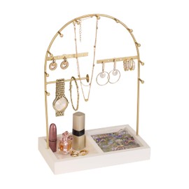 Folkulture Jewelry Stand or Jewelry Organizer, Jewelry Holder Organizer, Boho Hanging Jewelry Organizer, Aesthetic Jewelry Tree with Storage for Rings, Earrings, Bracelets & Necklaces (Pearl)