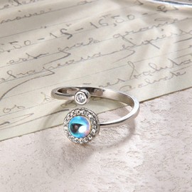 Kakonia 925 Sterling Silver Fidget Rings For Women Girl Open Adjustable Anxiety Rings Spinner Ring Moonstone Opal Rings Stackable Knuckle Promise Wedding Engagement Rings with Gift Boxed