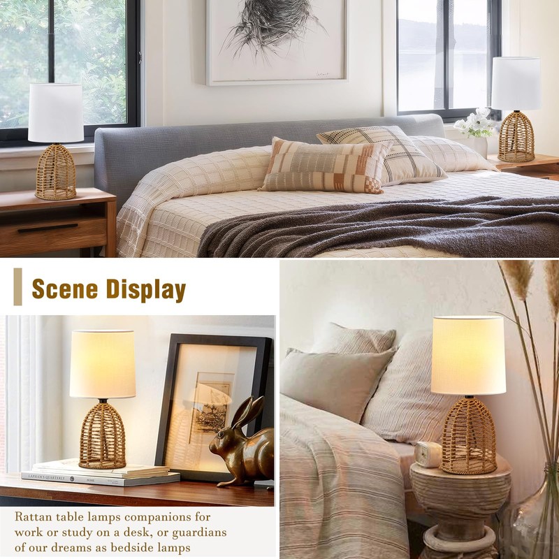 EJIAXIN Rattan Lamp Boho Lamps Set of 2-13.75" Mini Farmhouse