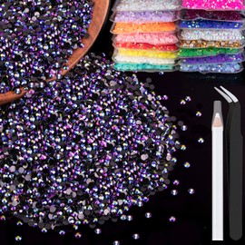 5000pcs 2mm Resin Rhinestones Bulk, Purplish Black AB Flatback Round Jelly Rhinestones Non Hotfix Crystal Gems Large Quantity Wholesale for DIY Crafts Clothes Bottles Face Makeup Manicure
