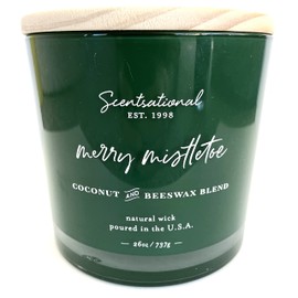 Scentsational Merry Mistletoe Coconut & Beeswax Natural Scented Holiday Candle | Green Glass Jar | 26oz