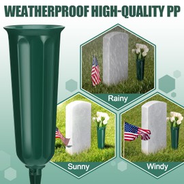 8pcs Cemetery Vases for Grave - Memorial Plastic Flower Holders, Floral Cone Vases for Patriotic Memorial Veterans Cemetery Decorations Grave Accessories, Green