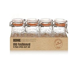 Set de 4 Frascos de vidrio pequeños "especieros" con tapa hermética de clip, estilo Mason Jar, de capacidad 75 ml, 4 piezas | NV-1022 - REIMART