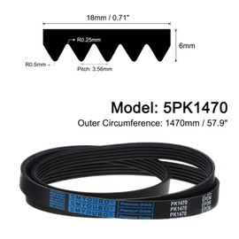 sourcing map 5K579/5PK1470 Serpentine Belt 5 Ribs 1470mm Length x 18mm Width x 5mm Thick, EPDM Poly V Belt, Micro V-Ribbed Belt for Vehicle