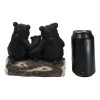 Papa Mama Black Bears and Cub Sitting On Log with