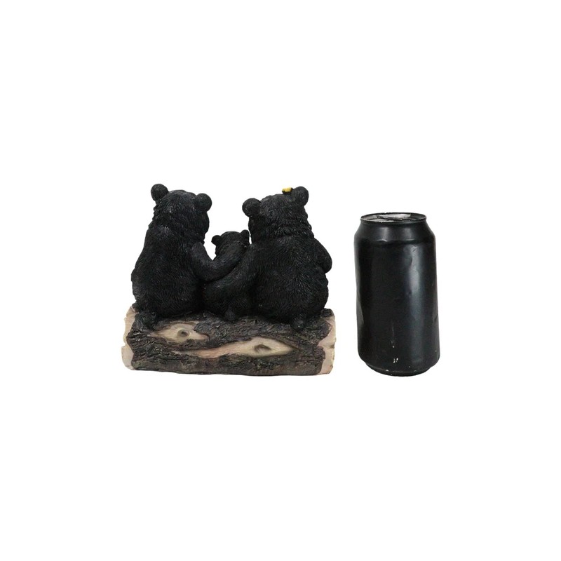 Papa Mama Black Bears and Cub Sitting On Log with