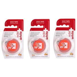 edel+white Easy Tape - Waxed Dental Tape Floss, Mint Flavored, Wide & Thick Dental Tape Floss for Teeth, 76 yds of Floss Tape, Plaque Remover, Easy on Gums & Teeth, Swiss Oral Care -Pack of 3
