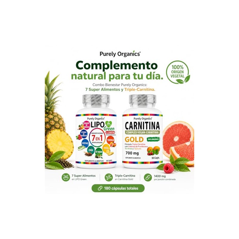 Purely Organics Combo Lipo Green Carnitina Gold Vinagre Manzana Verde