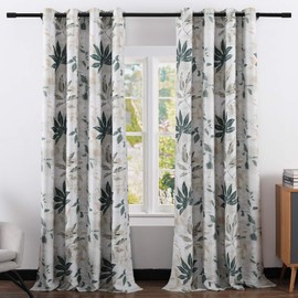 Leeva Window Heavy Curtains for Guest Room, Plant Print Pattern Elegant Home Decorative Room Darkening Blackout Curtain and Drapes for Bedroom, 2 Panels, 52x96, Green