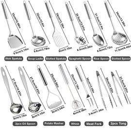 Ragyzity 304 Stainless Steel Kitchen Utensil Set, 13PCS Cooking Nonstick Cookware Set Serving Utensils Cooking Utensil All Metal Cooking Spoons, Comfortable Grip Stainless Steel Utensils Set