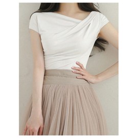 OYOANGLE Women's Asymmetrical Neck Short Sleeve T-Shirts Ruched Tight Shirts White Medium