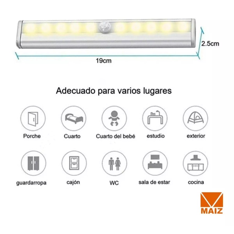 Maíz Lampara Sensor De Movimiento Recargable Usb 10 Focos Led