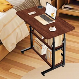 HDOFM Small Standing Desk Adustable Height,31.5 Inch Portable Rolling Desk with Storage,Mobile Computer Desk for Home Office,Brown