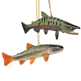 KOJIGIC 3D Brook Trout and Salmon Christmas Tree Ornament Set, 6 Inch