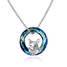 JUSTKIDSTOY Pig Necklace Jewelry 925 Sterling Silver Cute Animal Pendant Necklace with Crystal Gift for Women Birthday