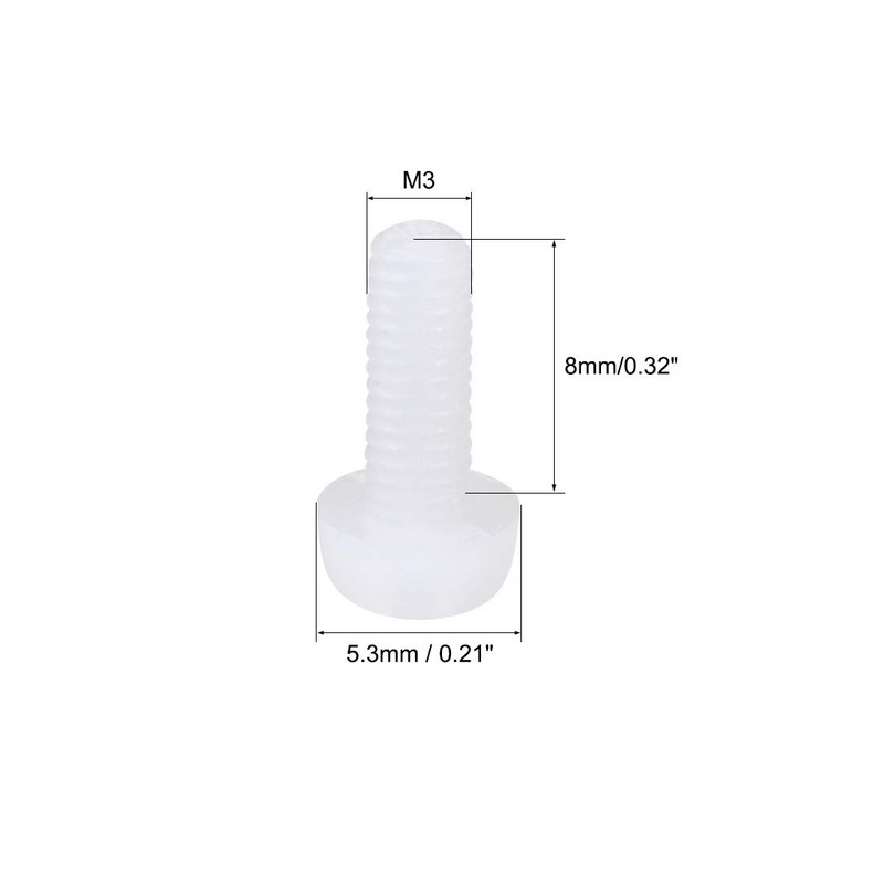 uxcell M3x8mm Threaded Nylon Phillips Cross Pan Head Machine Screws