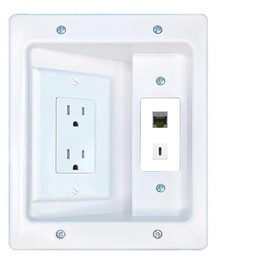 RiteAV CAT6-SHIELDED USBC Recessed Wall Plate Cable Concealer Management Kit with Power Outlet Hides Cords and Cables