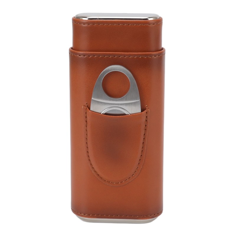 3 Finger Cigar Case Iron Cover Portable Soft Glossy Leather
