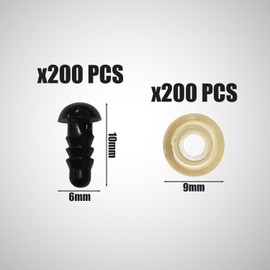 SLEEKEE 200 Pieces Black Safety Eyes with 200 Spacers Plush Toy Accessories Toy Eyes with Washers Crochet Animal Eyes DIY Plastic Screw Eyes (6mm)