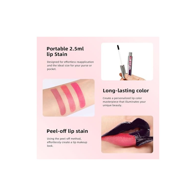 3 unidades de tinte de labios despegable, tinte de labios