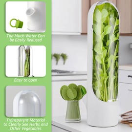 3Pcs Fresh Herb Keepers, Reusable Herb Storage Container Waterproof Herb Preserver with Clear Front Lid White Vegetable Preservation Bottle BPA-free Herb Saver for Refrigerator