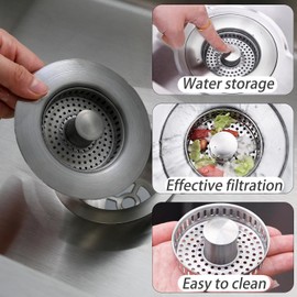 3-in-1 Kitchen Sink Drain Strainer, Upgraded 304 All Stainless Steel Pop Up Kitchen Sink Stopper, Fast Drainage and Anti-Clogging Basket Sink Filter for US Standard 3-1/2 Inch Drains - Dark Gray