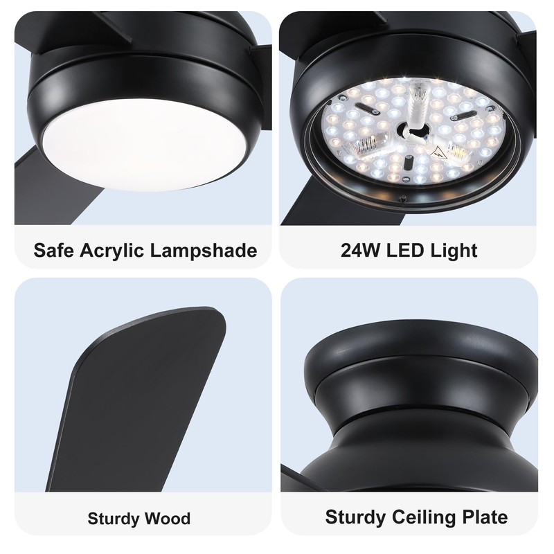 putroad 42 Inch Ceiling Fans with Lights: Low Profile Ceiling