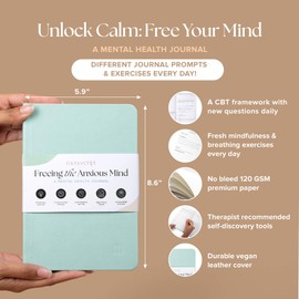 Mental Health Journal - Vegan Leather Guided Anxiety Journal for Emotional Well-Being - CBT Framework Guided Self Care Journal - Mental Health Gifts 12-Week Daily Journal With Prompts & Exercises