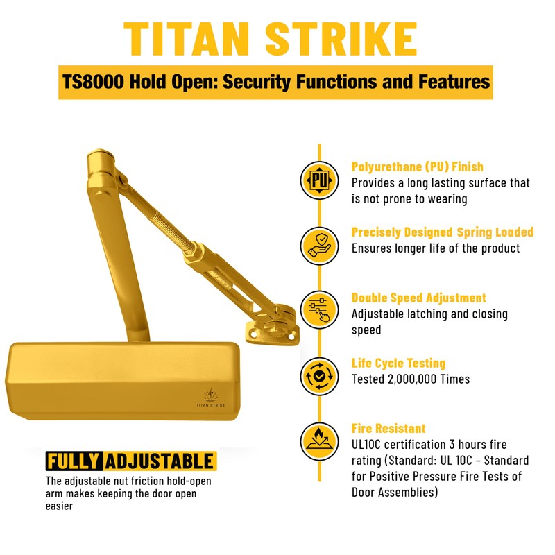 TITAN STRIKE Heavy Duty Automatic Door Closer with Hold Open,