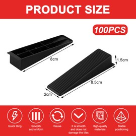 Lvjkes 100 Pieces Tile Wedges, Plastic Tile Levelling System for Exact Plane Laying of Tiles without Protrusions (Black)