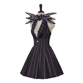 ZIUFVML Jack Dress Costume Women's Nightmare Cosplay Black Striped Jack Christmas Dress S