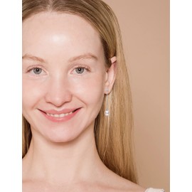 LUCKMORA Pearl Earrings Dangle for Women Drop 925 Sterling Silver Real 8mm Round Freshwater Cultured Pearl Earrings with Long Chain