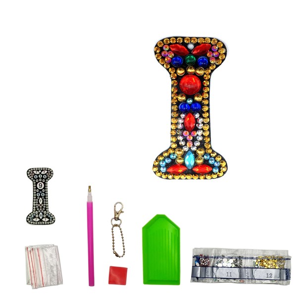 MEDOYOH DIY Letters "I" Diamond Painting Key Chains, Double-Sided Retro
