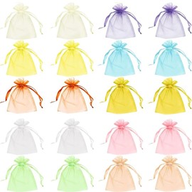 Organza Drawstring Bags, 20 Pieces, 3.9 x 5.9 inches (10 x 15 cm), Small, Wrapping, Transparent, Present, Sachet, Plain, Petite Gift, Wedding, Birthday, Mother's Day (2 of each of 10 colors)