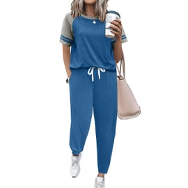 Ekouaer Lounge Sets for Women Two Piece Pajama Set Short Sleeve Crewneck Jogger Outfits and Sweatpants Tracksuit
