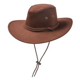 Dark Brown Cowboy Hat and Plain Black Bandana Western Sun Cap Faux Felt Leather Suede Fancy Dress Party Costume Outfit Neckscarf Sun Protection Mens Womens