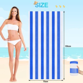Elbourn Microfibre Beach Towel, 150 x 75cm Quick Drying, Sand Free Beach Towel, Beach Towel for Pool Swimming Beach Yoga Camping Outdoor Fitness (Striped Blue)