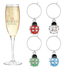 P402 Cute 4-Color Ladybugs Wine Charms Glass Marker for Party with Velvet Bag- Set of 4